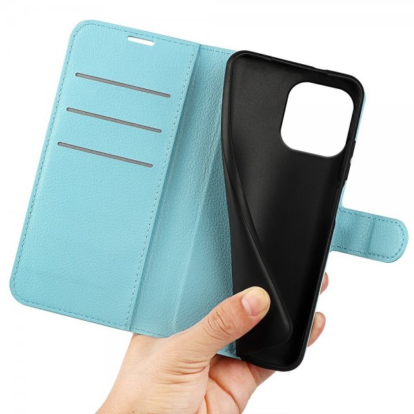iPhone 15 Pro Max Cover Litchi Blå