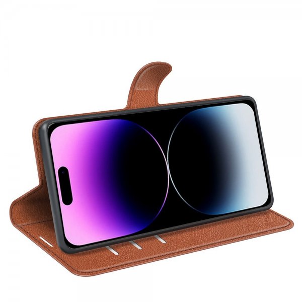 iPhone 15 Pro Max Cover Litchi Brun