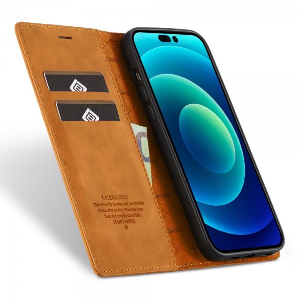 Lc.Imeeke iPhone 15 Pro Max Etui med Kortlomme Flip Brun