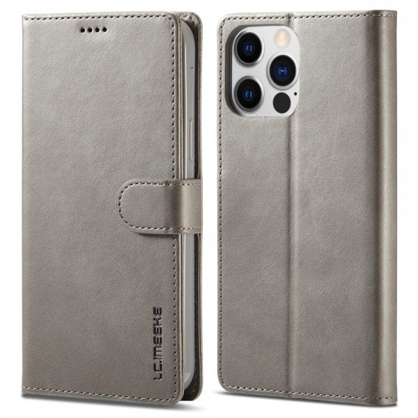 Lc.Imeeke iPhone 15 Pro Max Cover med Kortlomme Kickstand-funktion Grå