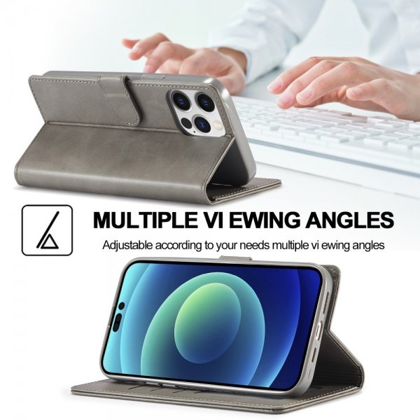 Lc.Imeeke iPhone 15 Pro Max Cover med Kortlomme Kickstand-funktion Grå