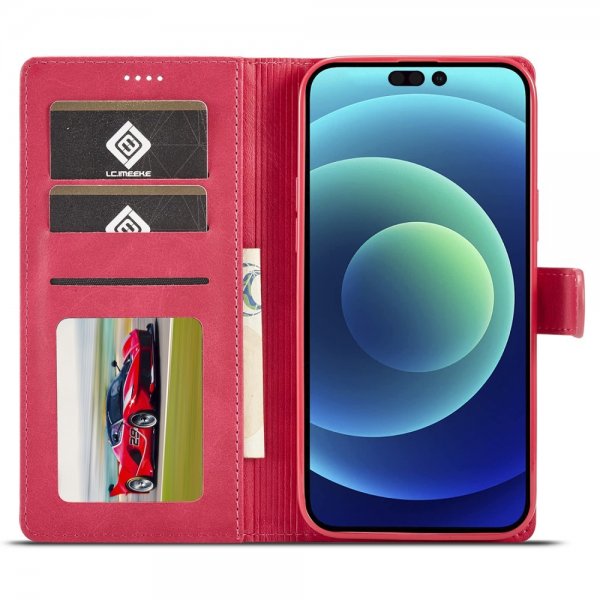 Lc.Imeeke iPhone 15 Pro Max Cover med Kortlomme Standerfunktion Magenta