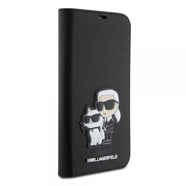 Karl Lagerfeld iPhone 15 Pro Max Cover NFT Karl & Choupette Patch Saffiano Sort