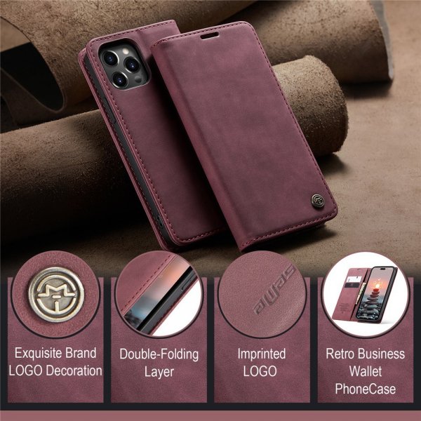 CaseMe iPhone 15 Pro Max Etui Retro Flip Rød