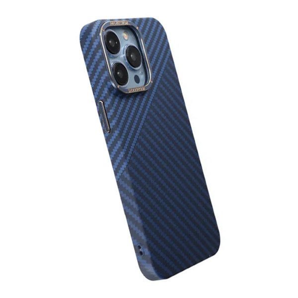 iPhone 15 Pro Max Cover Kulstofmønster Blå Grå