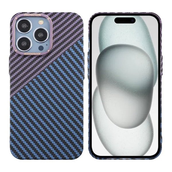 iPhone 15 Pro Max Cover Kulfibermønster Blå Lilla