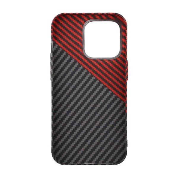 iPhone 15 Pro Max Cover Kulfibermønster Sort Rød