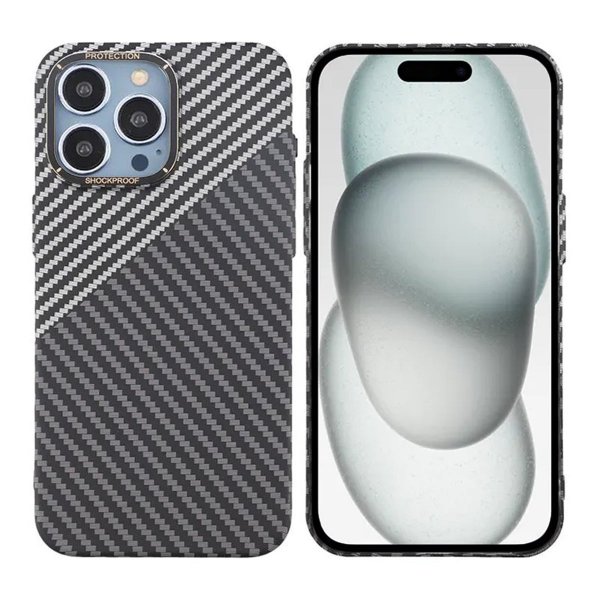 iPhone 15 Pro Max Cover Kulfibermønster Sort Hvid