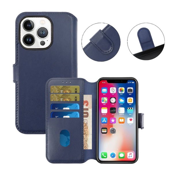 Rvelon iPhone 15 Pro Max Cover Ægte Læder Blå