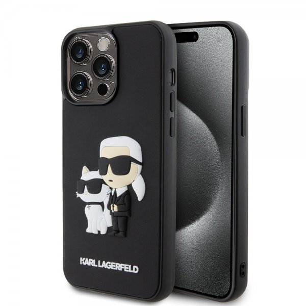 Karl Lagerfeld iPhone 15 Pro Max Cover 3D Gummi Karl & Choupette Sort
