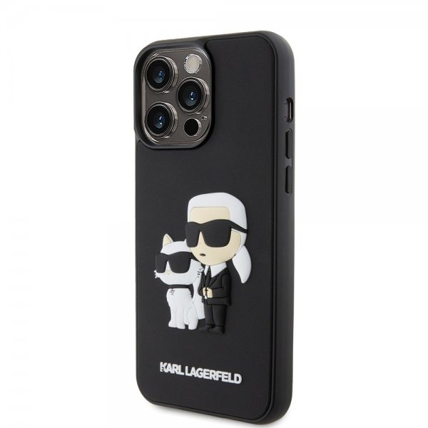 Karl Lagerfeld iPhone 15 Pro Max Cover 3D Gummi Karl & Choupette Sort