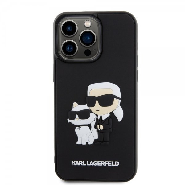 Karl Lagerfeld iPhone 15 Pro Max Cover 3D Gummi Karl & Choupette Sort