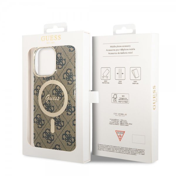 Guess iPhone 15 Pro Max Cover 4G Pattern MagSafe Brun