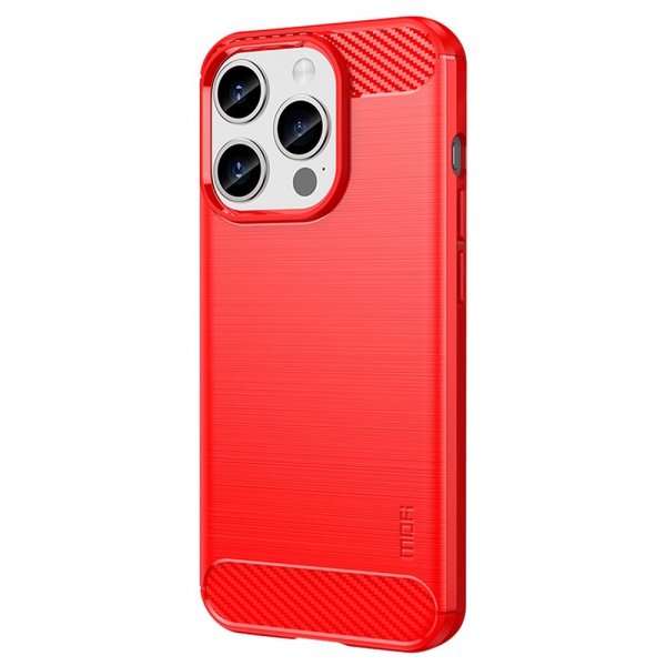 Mofi iPhone 15 Pro Max Cover Børstet Kulfibertekstur Rød