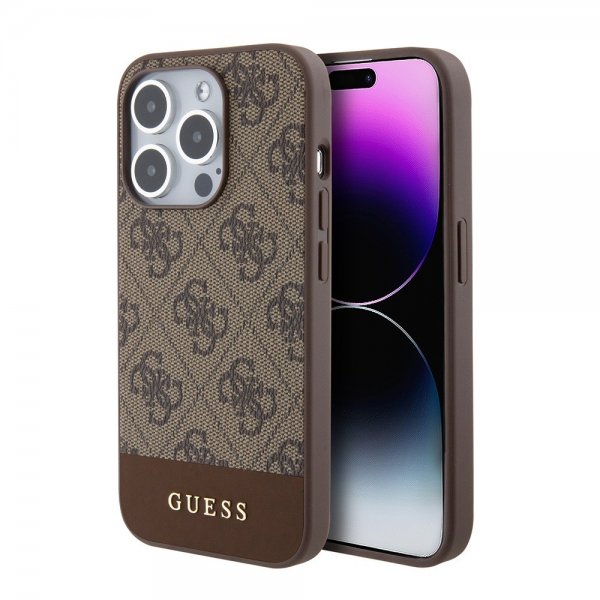 Guess iPhone 15 Pro Max Cover Bottom Stripe MagSafe Brun