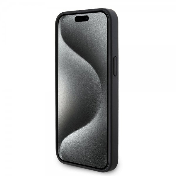 Mercedes Benz iPhone 15 Pro Max Cover Carbon Effect Leather Stripe AMG Sort