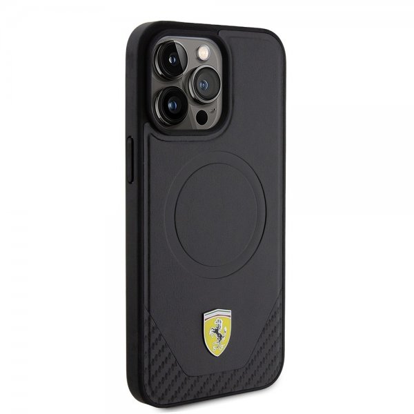 Ferrari iPhone 15 Pro Max Cover Carbon PU Læder MagSafe Sort
