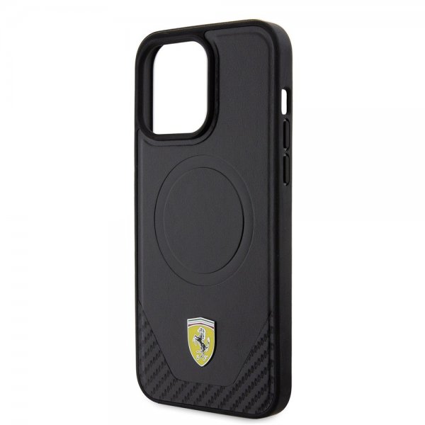 Ferrari iPhone 15 Pro Max Cover Carbon PU Læder MagSafe Sort