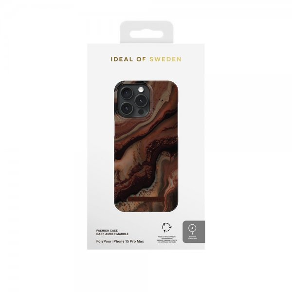 Ideal of Sweden iPhone 15 Pro Max Cover Fashion Case MagSafe Dark Amber Marble