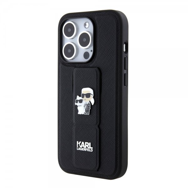 Karl Lagerfeld iPhone 15 Pro Max Cover Grip Stand Funktion Sort