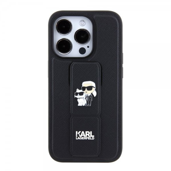 Karl Lagerfeld iPhone 15 Pro Max Cover Grip Stand Funktion Sort