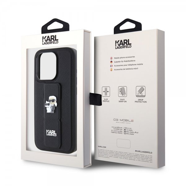 Karl Lagerfeld iPhone 15 Pro Max Cover Grip Stand Funktion Sort