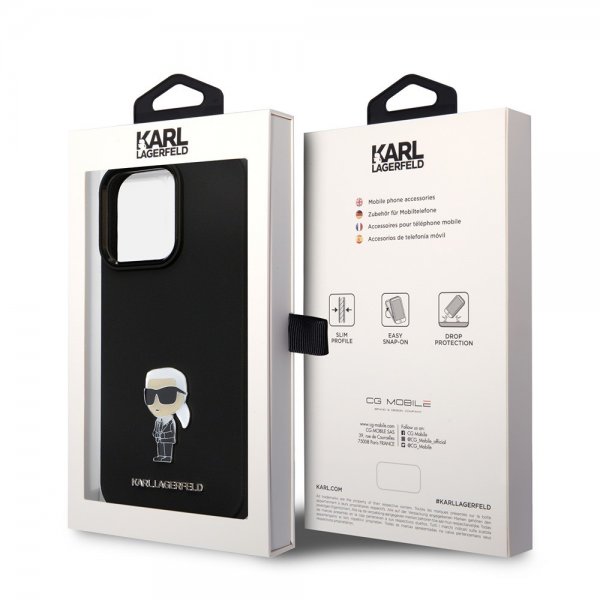Karl Lagerfeld iPhone 15 Pro Max Cover Ikonik Metal Pin Sort