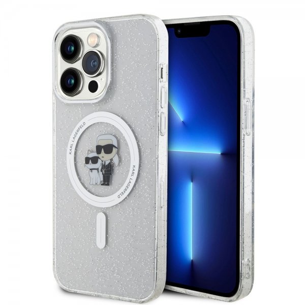 Karl Lagerfeld iPhone 15 Pro Max Cover Karl & Choupette Glitter MagSafe Transparent