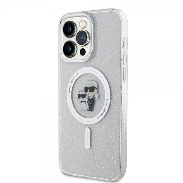 Karl Lagerfeld iPhone 15 Pro Max Cover Karl & Choupette Glitter MagSafe Transparent