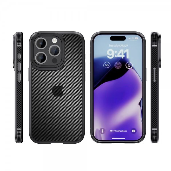 Ipaky iPhone 15 Pro Max Cover Kulfibermønster Blå
