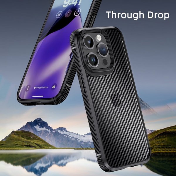 Ipaky iPhone 15 Pro Max Cover Kulstofibermønster Sort