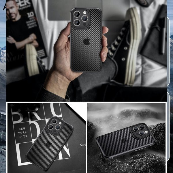Ipaky iPhone 15 Pro Max Cover Kulstofibermønster Sort
