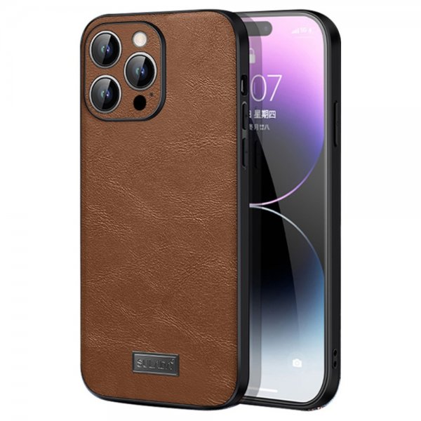 Sulada iPhone 15 Pro Max Cover Lædertekstur Brun