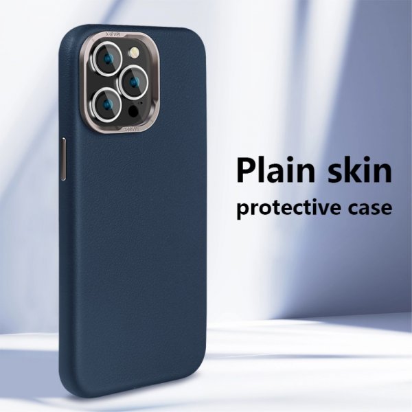 X-Level iPhone 15 Pro Cover Lædertekstur MagSafe Blå