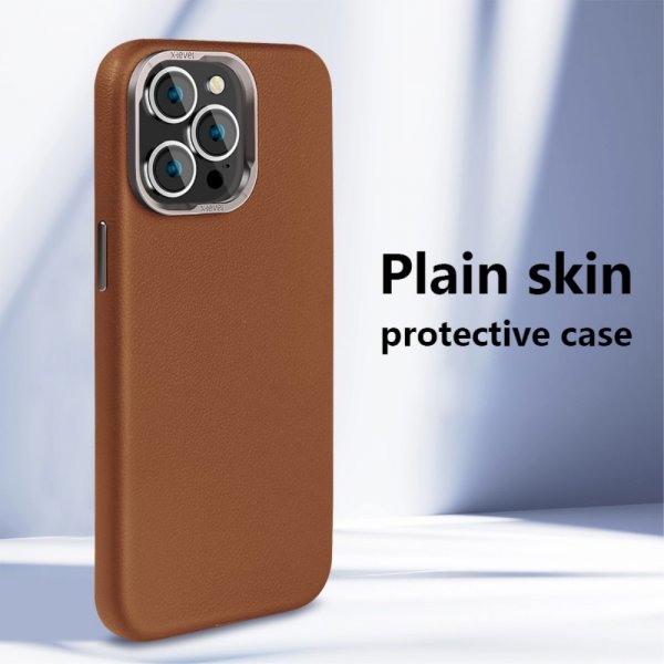 X-Level iPhone 15 Pro Max Cover Lædertekstur MagSafe Brun