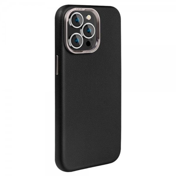 X-Level iPhone 15 Pro Max Cover Lædertekstur MagSafe Sort