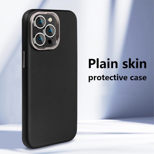 X-Level iPhone 15 Pro Cover Lædertekstur MagSafe Sort