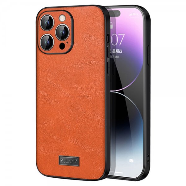 Sulada iPhone 15 Pro Max Cover Lædertekstur Orange
