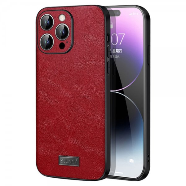 Sulada iPhone 15 Pro Max Cover Lædertekstur Rød