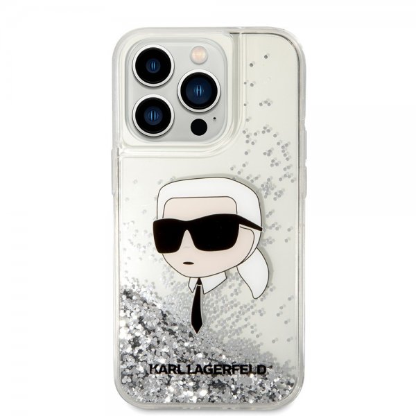 Karl Lagerfeld iPhone 15 Pro Max Cover Liquid Glitter NFT Karl Silver
