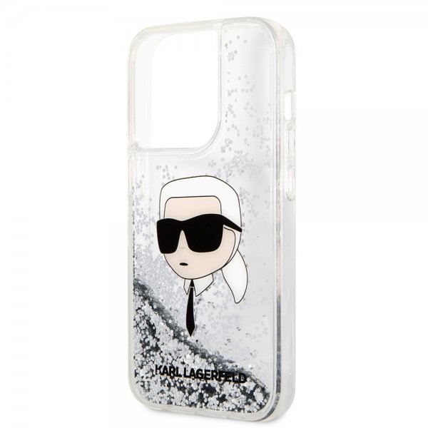 Karl Lagerfeld iPhone 15 Pro Max Cover Liquid Glitter NFT Karl Silver