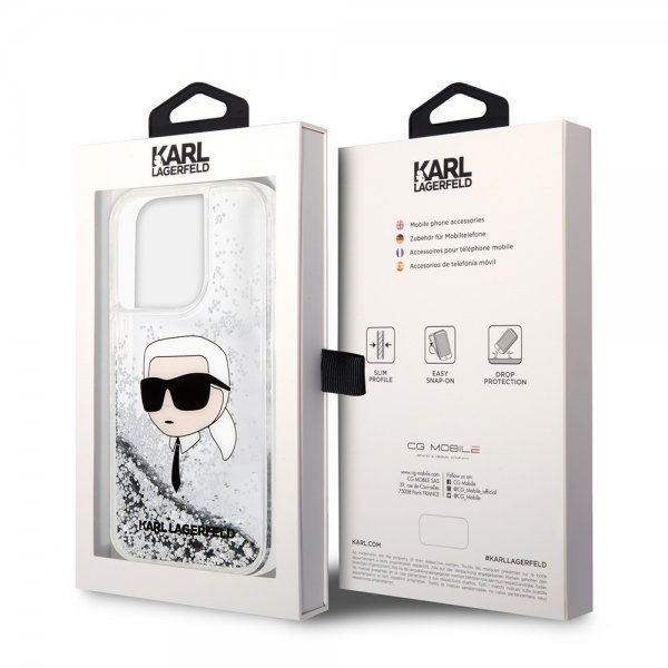 Karl Lagerfeld iPhone 15 Pro Max Cover Liquid Glitter NFT Karl Silver