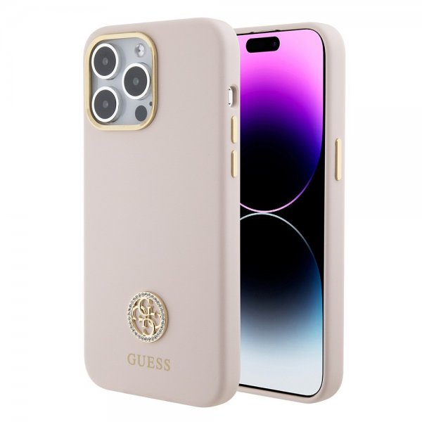 Guess iPhone 15 Pro Max Cover Liquid Silicone Metal Logo Rosa
