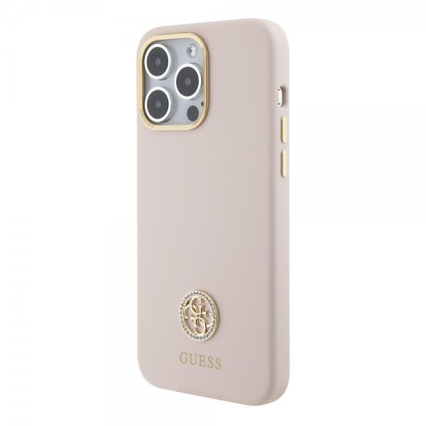Guess iPhone 15 Pro Max Cover Liquid Silicone Metal Logo Rosa