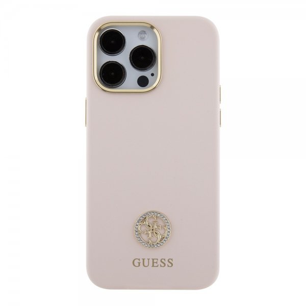 Guess iPhone 15 Pro Max Cover Liquid Silicone Metal Logo Rosa