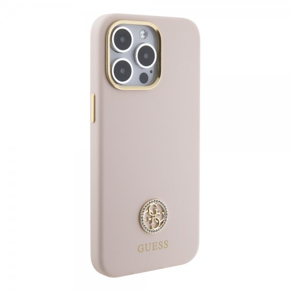 Guess iPhone 15 Pro Max Cover Liquid Silicone Metal Logo Rosa