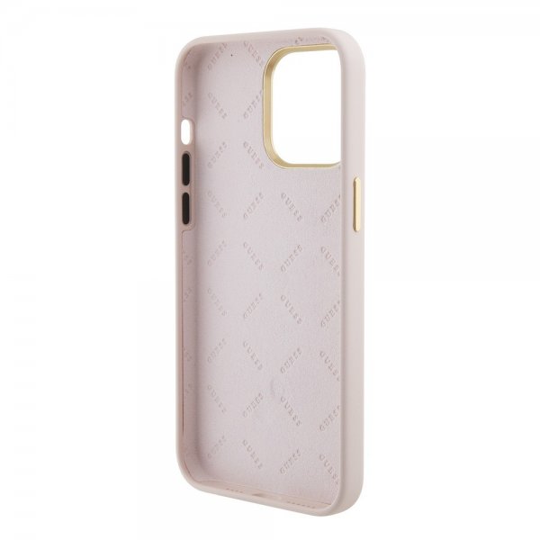 Guess iPhone 15 Pro Max Cover Liquid Silicone Metal Logo Rosa