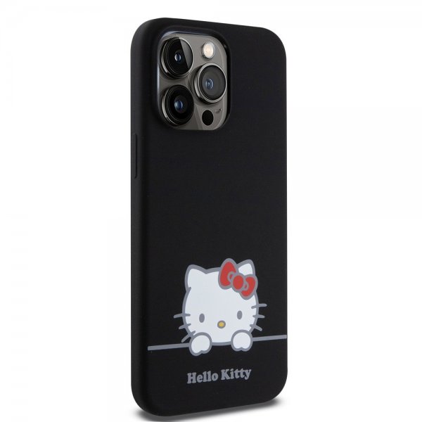 Hello Kitty iPhone 15 Pro Max Cover Flydende Silikone Sort