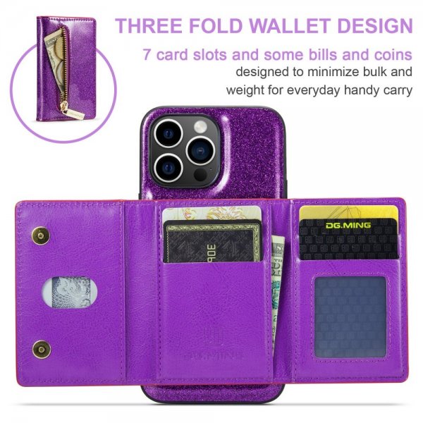 Dg.Ming iPhone 15 Pro Max Cover M3 Series Aftagelig Kortholder Glitter Lilla