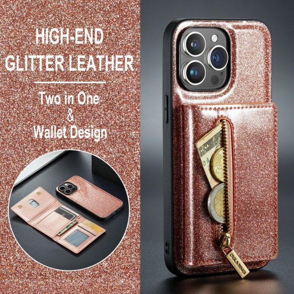 Dg.Ming iPhone 15 Pro Max Cover M3 Series Aftagelig Kortholder Glitter Rosaguld